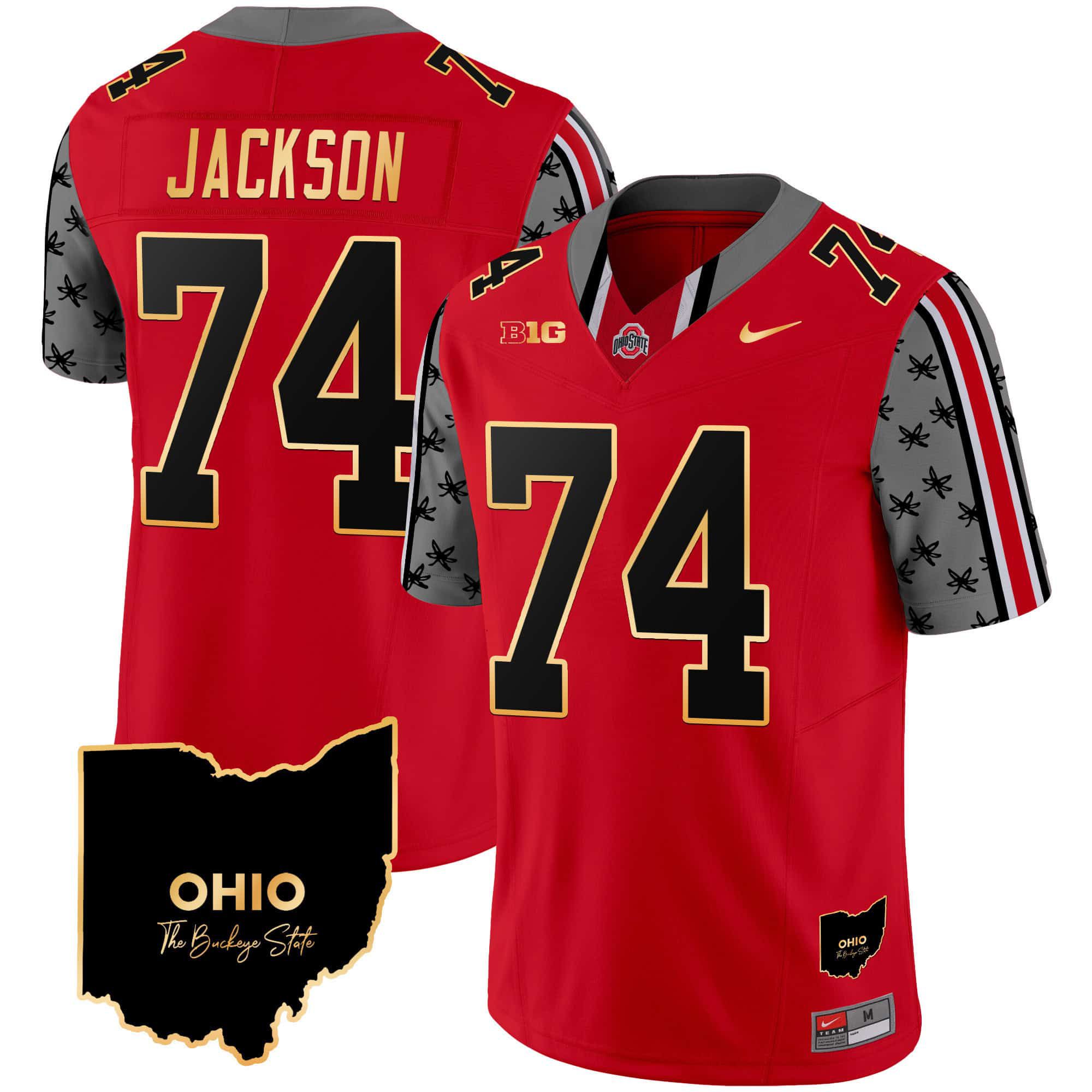 Men Ohio State Buckeyes #74 Jackson Red 2024 Nike Home Patch Gold Trim Vapor Limited NCAA Jersey->indianapolis colts->NFL Jersey
